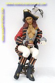 Sitting lady pirate with hook, h: 1,53 meter 